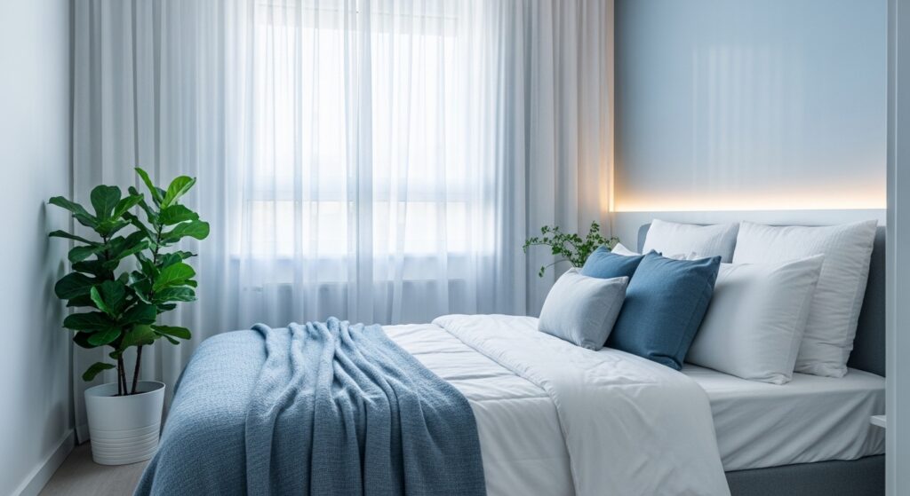 Modern bedroom design using relaxing colors for improved sleep quality